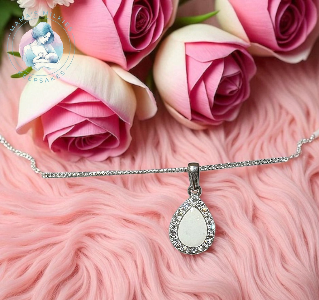 Pear drop diamanté breastmilk keepsake necklace
