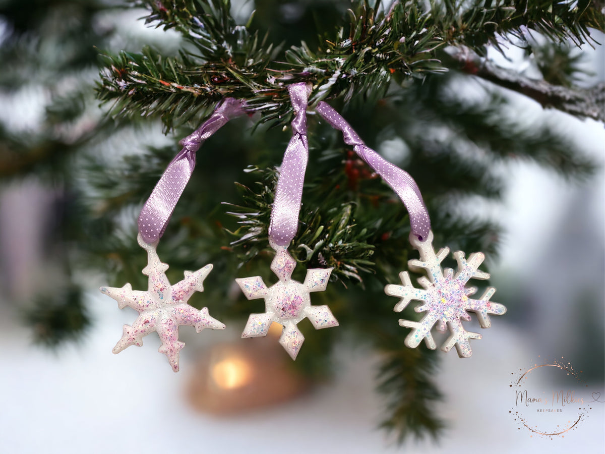 Trio of snowflake Christmas ornaments