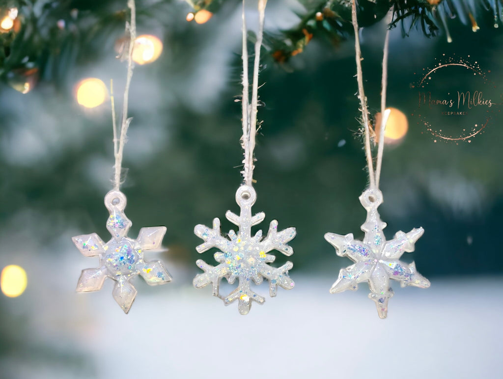 Trio of snowflake Christmas ornaments