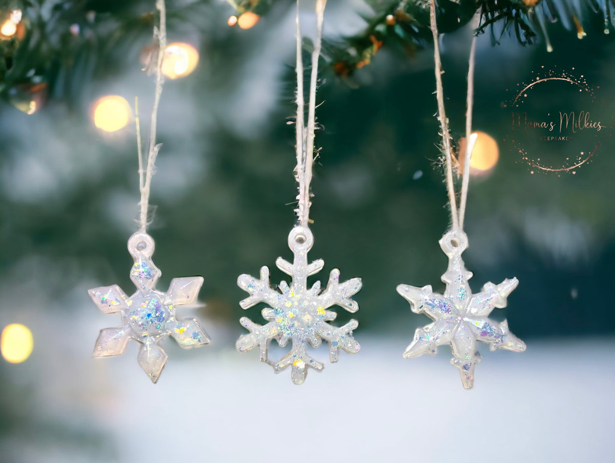 Trio of snowflake Christmas ornaments