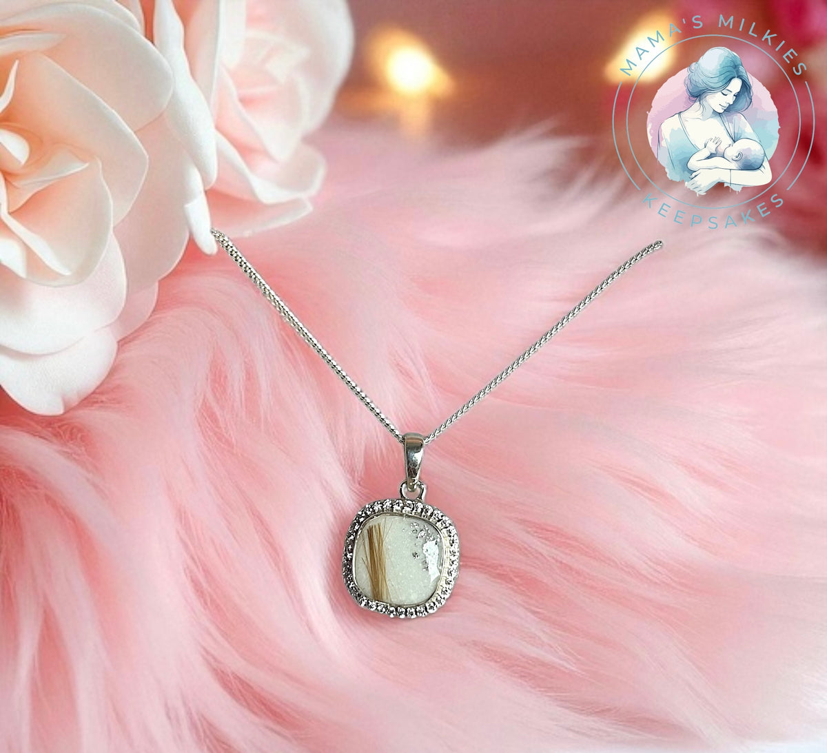 Cushion Diamante breastmilk necklace