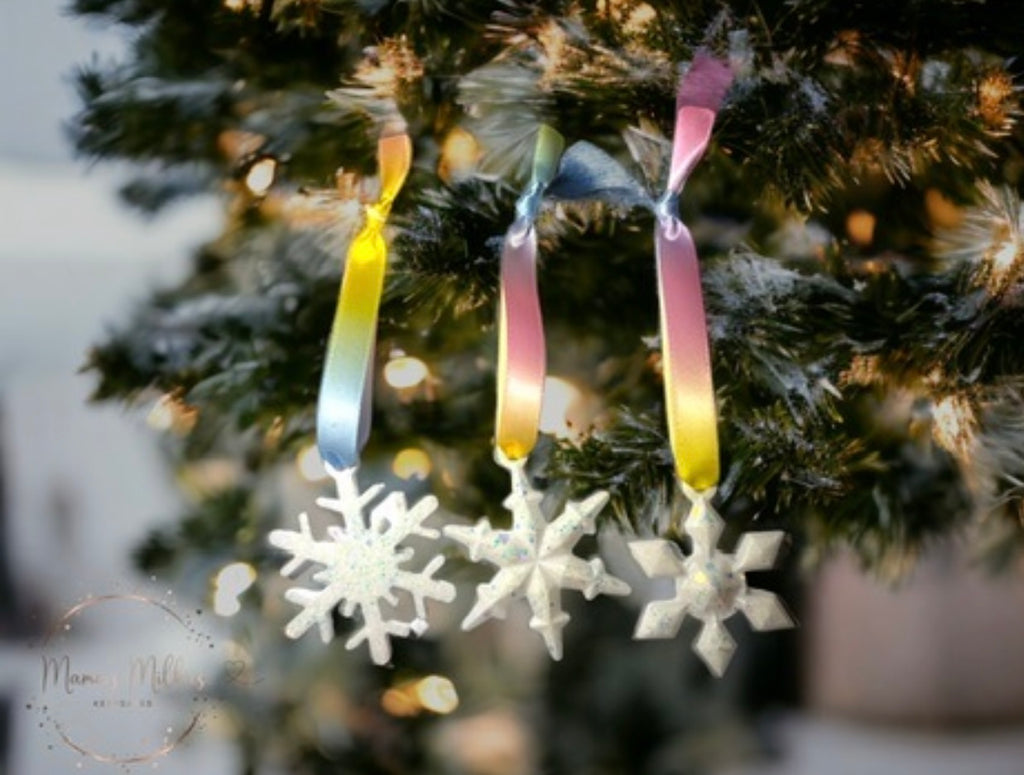 Trio of snowflake Christmas ornaments