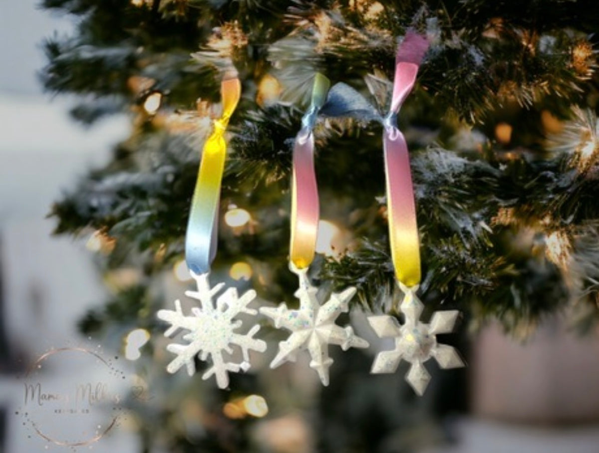 Trio of snowflake Christmas ornaments