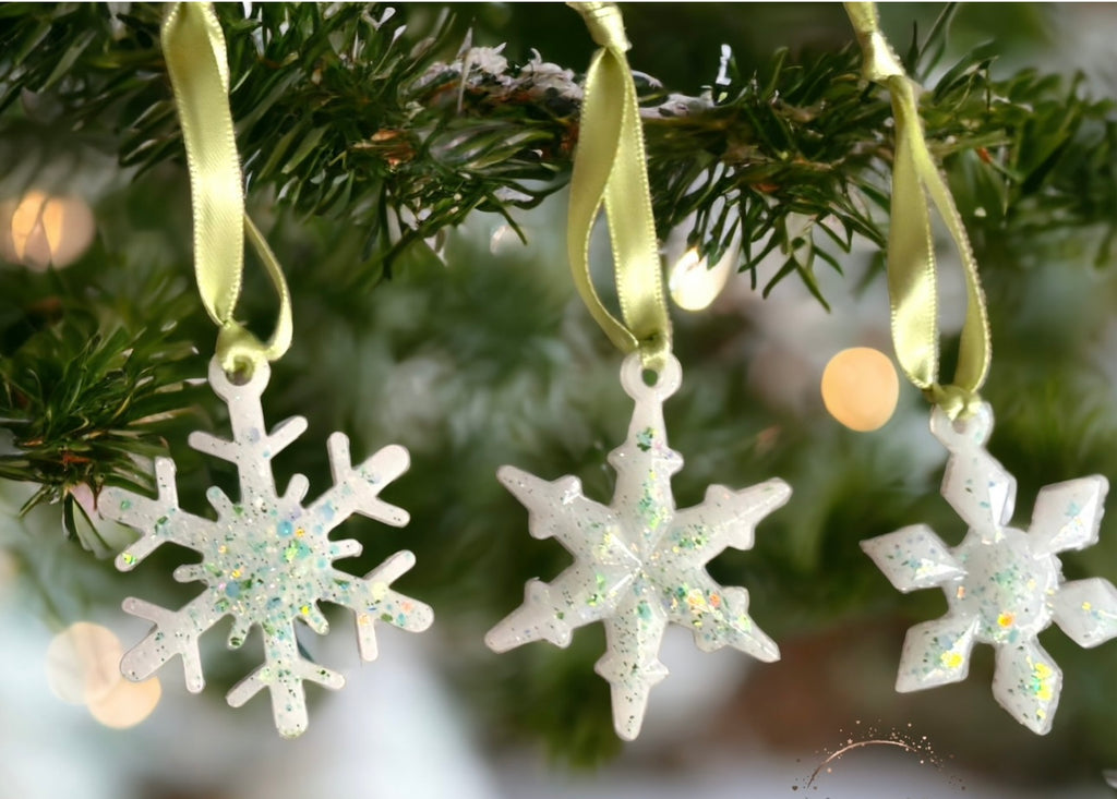 Trio of snowflake Christmas ornaments
