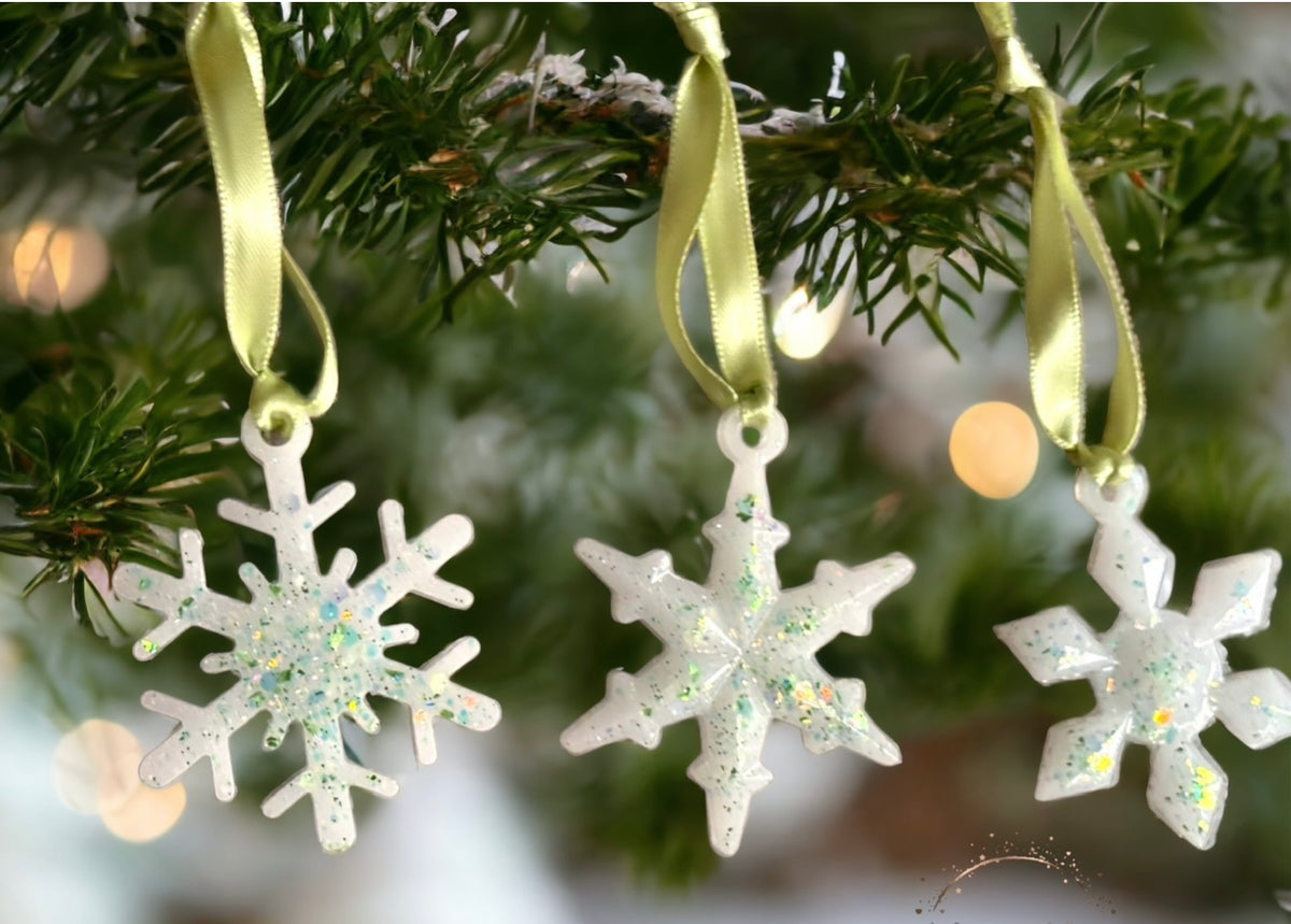 Trio of snowflake Christmas ornaments