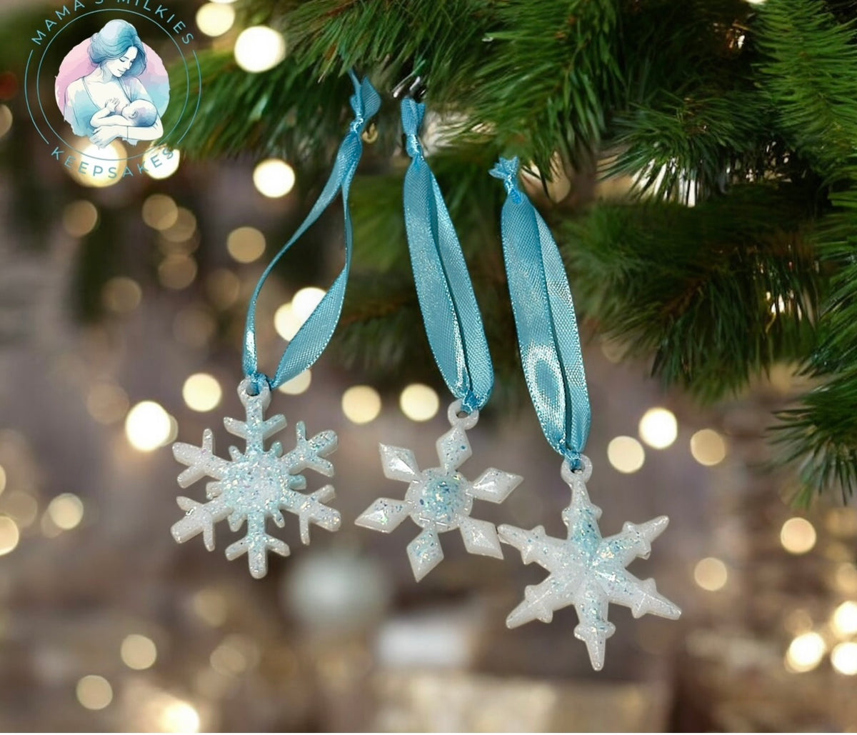 Trio of snowflake Christmas ornaments