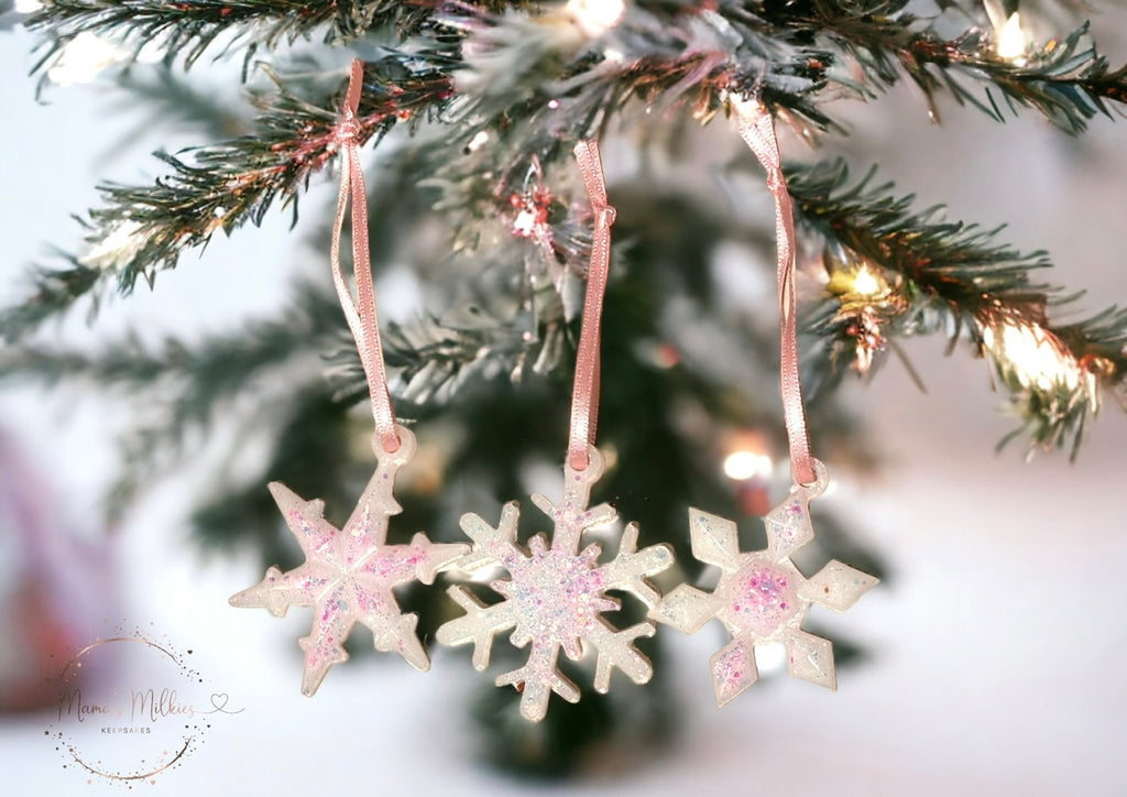 Trio of snowflake Christmas ornaments