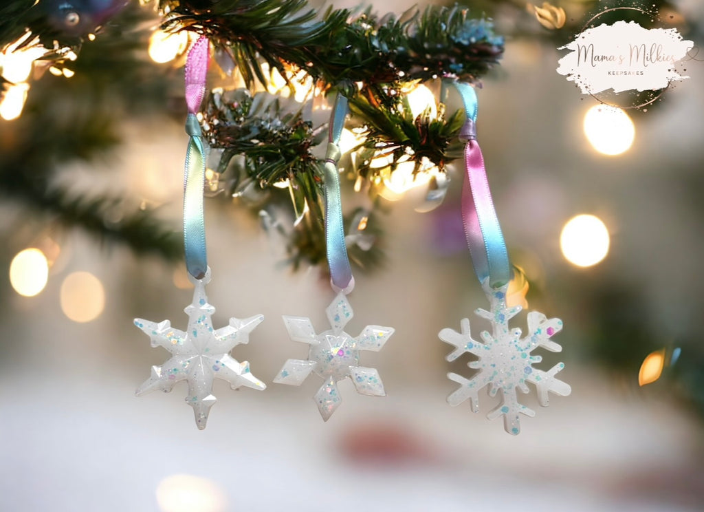 Trio of snowflake Christmas ornaments