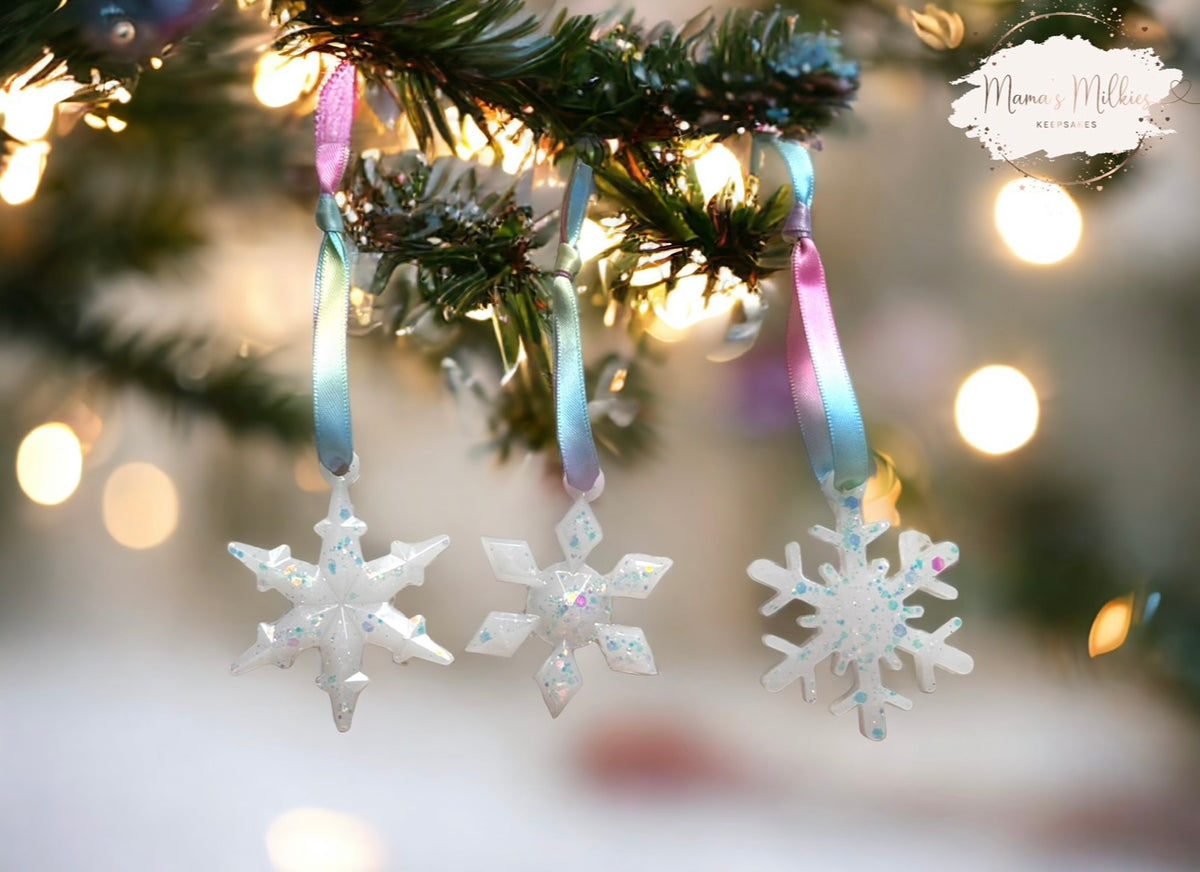 Trio of snowflake Christmas ornaments