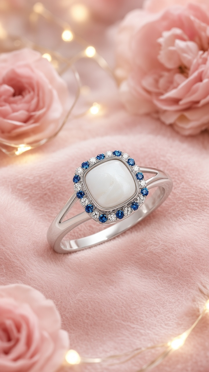 Birthstone cushion diamante breastmilk keepsake ring